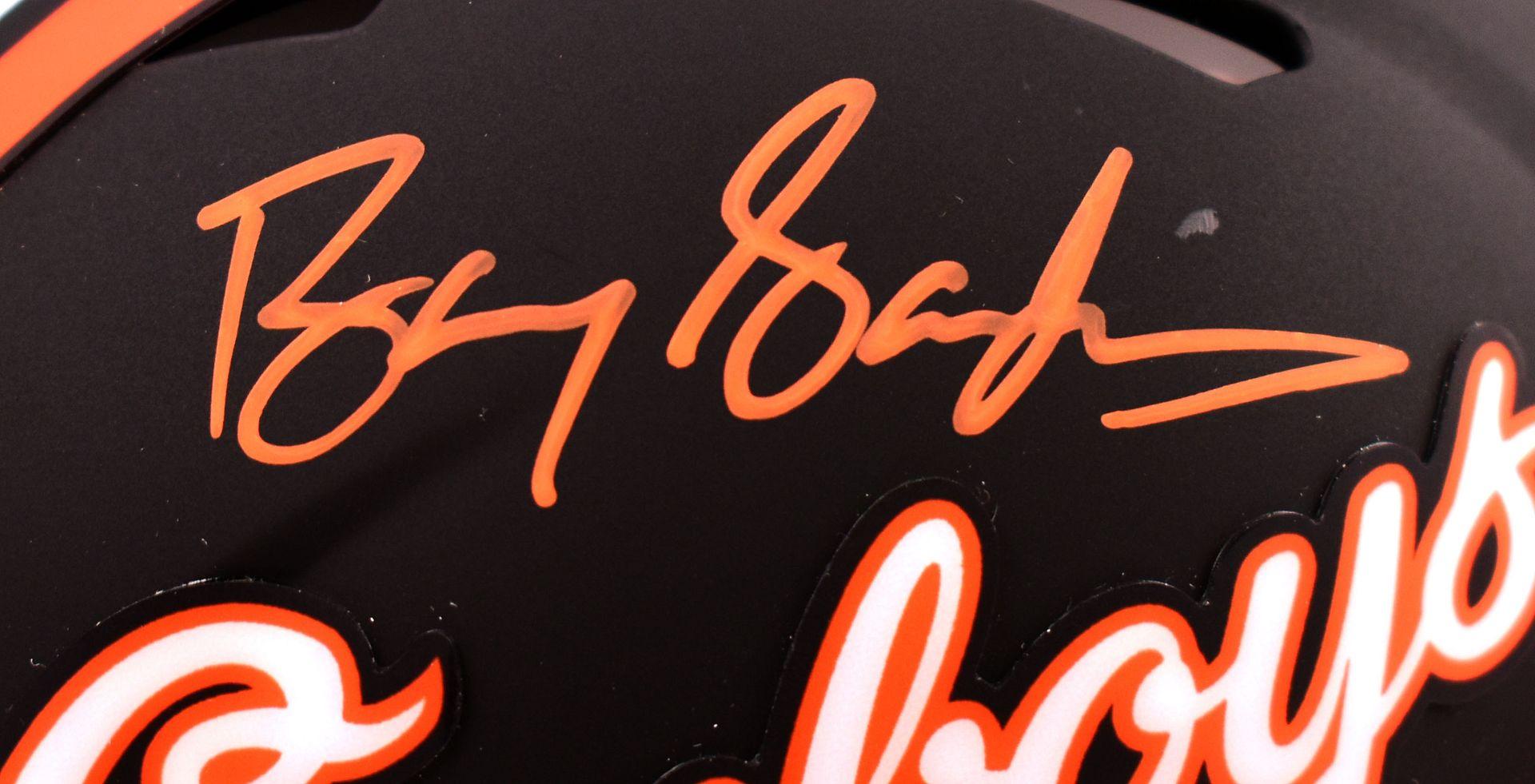 Barry Sanders Signed Oklahoma State Cowboys Matte Black Speed Mini Helmet (Schwartz & Beckett) at PristineAuction.com Barry Sanders Signed Oklahoma State Cowboys Matte Black Speed Mini Helmet (Schwartz & Beckett) at PristineAuction.com