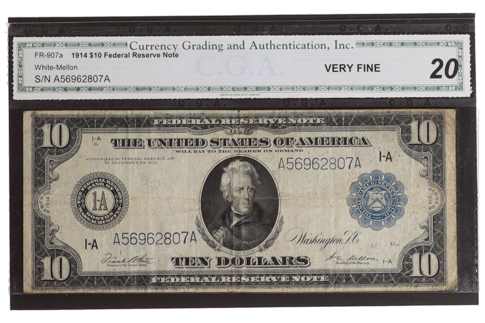 1914 $10 Ten Dollar Federal Reserve Note Philadelphia U.S. Bank Note (CGA VF20) at PristineAuction.com 1914 $10 Ten Dollar Federal Reserve Note Philadelphia U.S. Bank Note (CGA VF20) at PristineAuction.com
