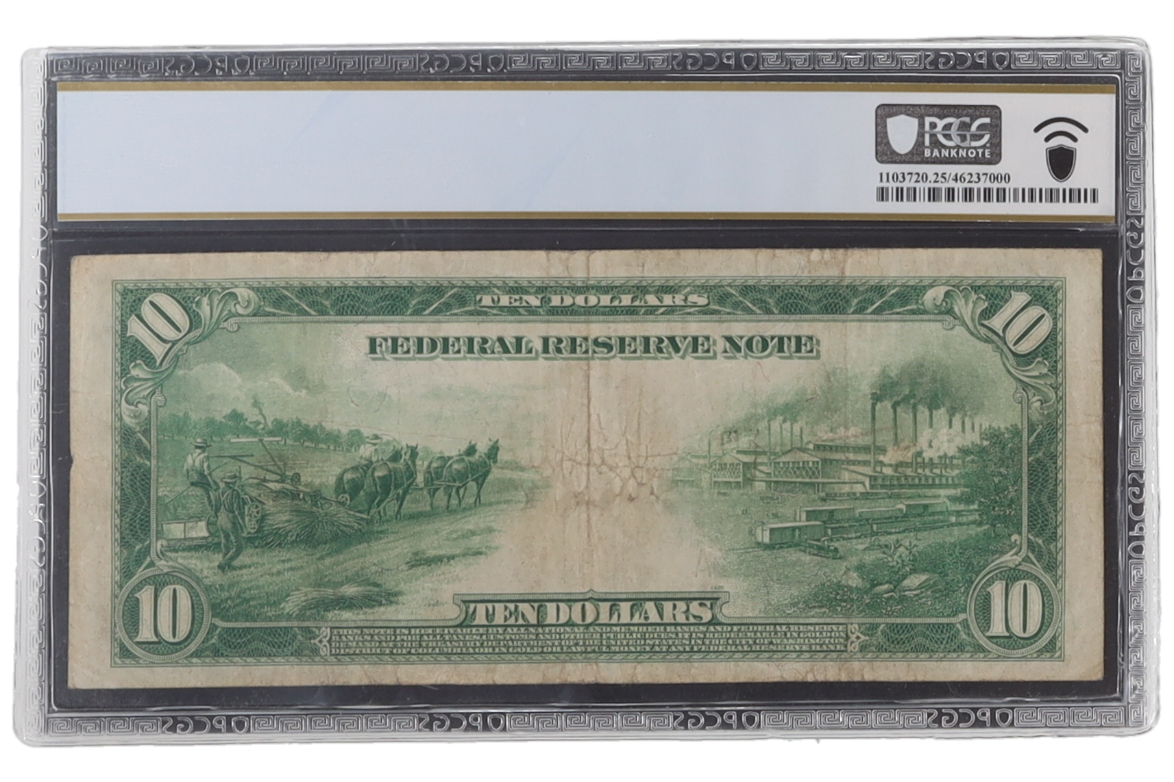 1914 $10 Ten Dollar Federal Reserve Note Philadelphia U.S. Bank Note (CGA VF20) at PristineAuction.com 1914 $10 Ten Dollar Federal Reserve Note Philadelphia U.S. Bank Note (CGA VF20) at PristineAuction.com