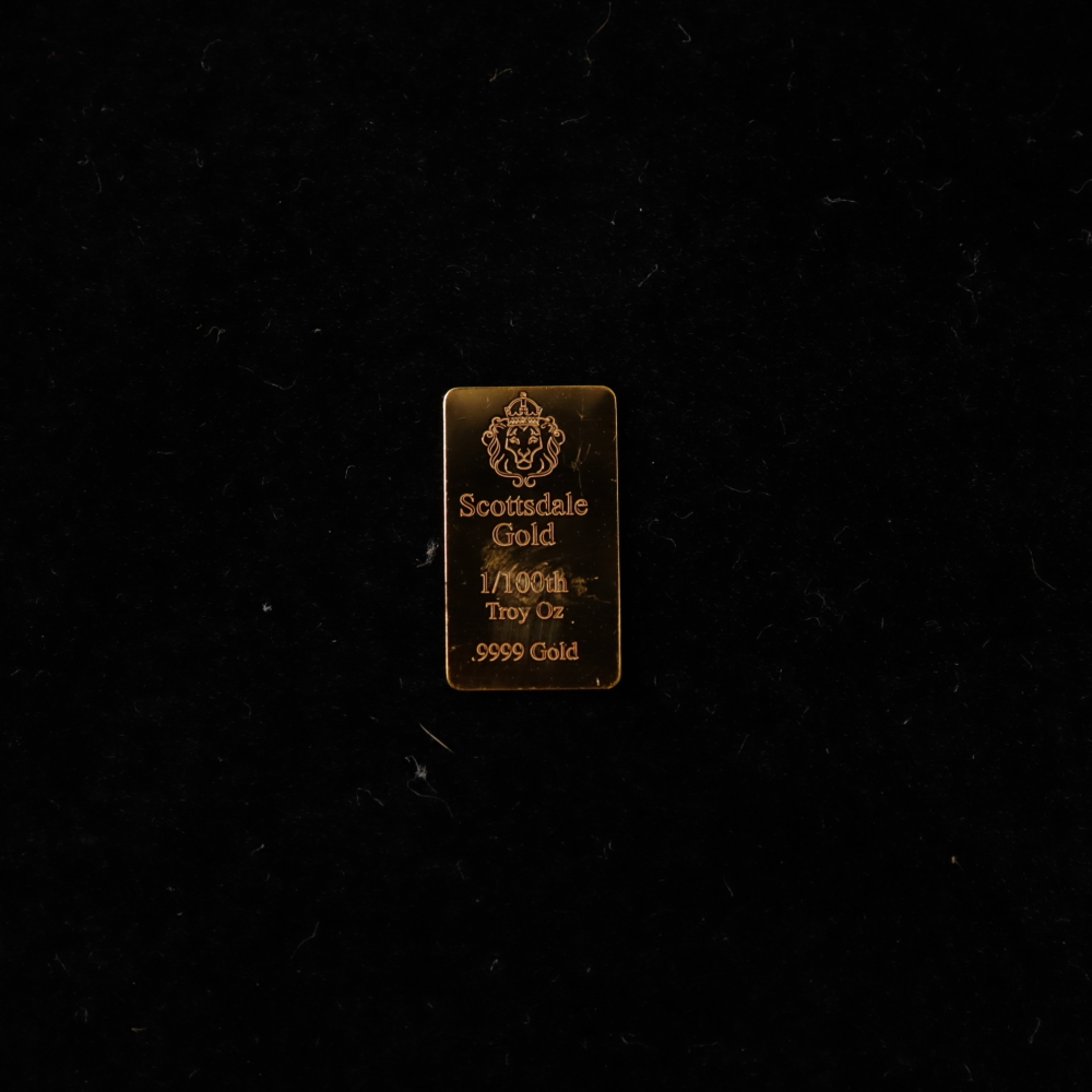 Scottsdale Gold 1/100 Troy Oz .9999 Fine Gold Bullion Bar Pristine