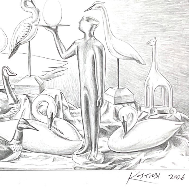 Mark Kostabi Signed "Birth of Ingenuity" 17x15 Custom Framed Original Drawing (PA) at PristineAuction.com Mark Kostabi Signed "Birth of Ingenuity" 17x15 Custom Framed Original Drawing (PA) at PristineAuction.com