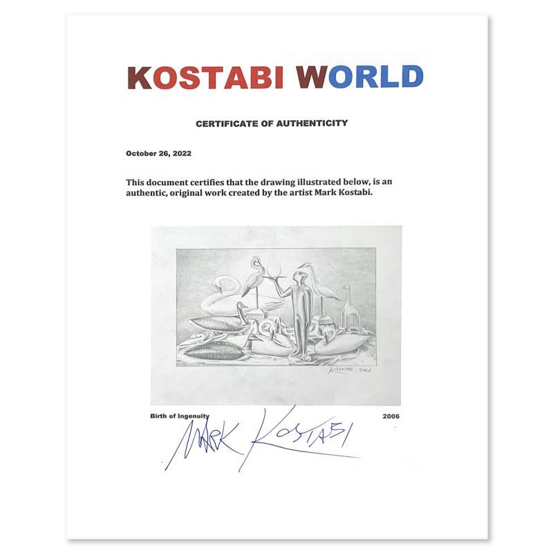 Mark Kostabi Signed "Birth of Ingenuity" 17x15 Custom Framed Original Drawing (PA) at PristineAuction.com Mark Kostabi Signed "Birth of Ingenuity" 17x15 Custom Framed Original Drawing (PA) at PristineAuction.com