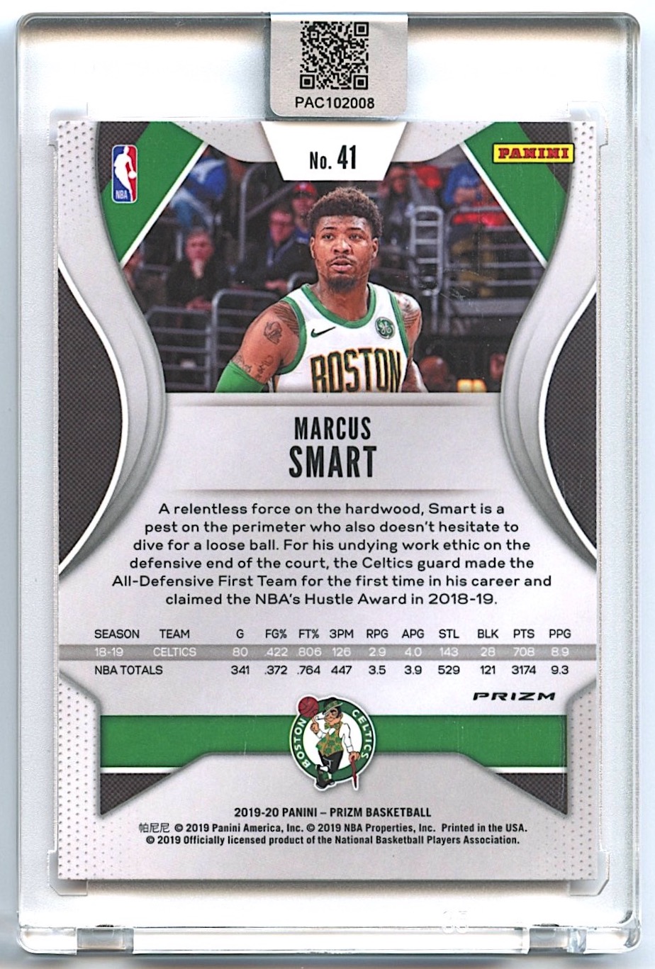 Marcus Smart Signed 2019-20 Panini Prizm Prizms Red Wave #41 (PA Encapsulated) at PristineAuction.com Marcus Smart Signed 2019-20 Panini Prizm Prizms Red Wave #41 (PA Encapsulated) at PristineAuction.com