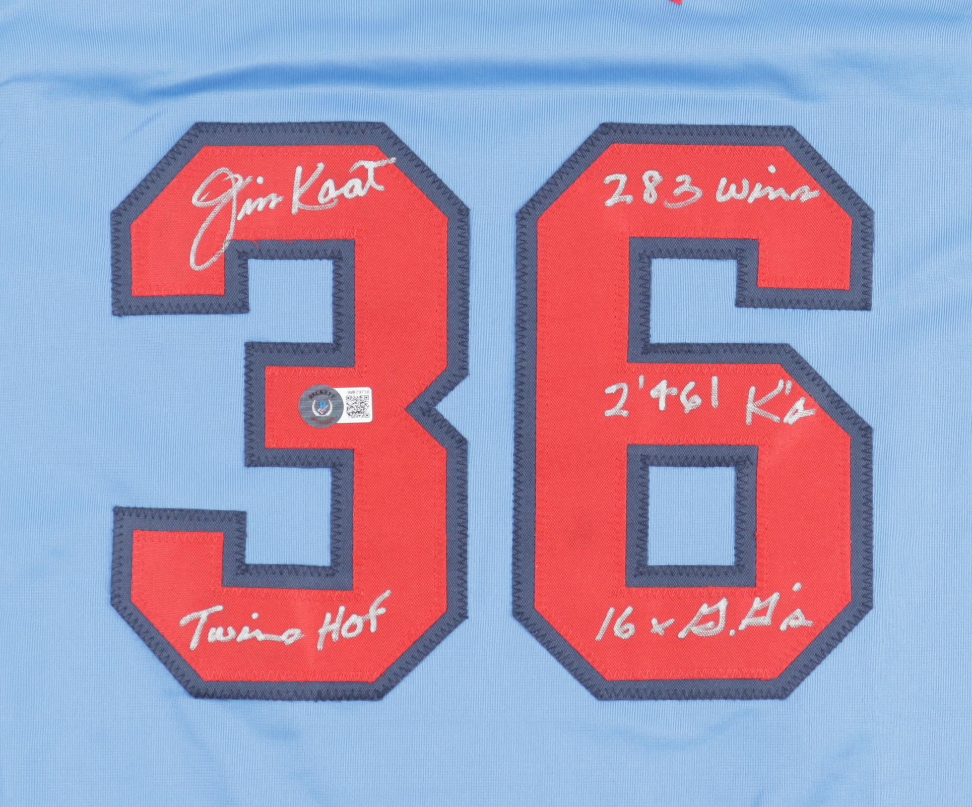 Jim Kaat Signed Jersey Inscribed "Twins HOF" & "283 Wins, 2,461 K's, 16x G.G's" (Beckett) at PristineAuction.com Jim Kaat Signed Jersey Inscribed "Twins HOF" & "283 Wins, 2,461 K's, 16x G.G's" (Beckett) at PristineAuction.com