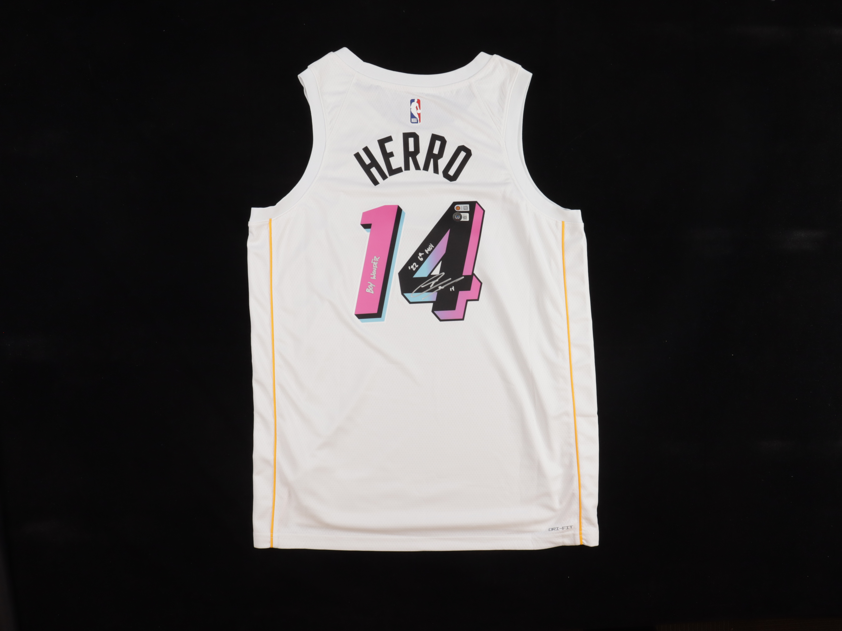 Tyler Herro Signed Heat Jersey Inscribed "Boy Wonder" & "'22 6th MOY" (Beckett & Herro) at PristineAuction.com Tyler Herro Signed Heat Jersey Inscribed "Boy Wonder" & "'22 6th MOY" (Beckett & Herro) at PristineAuction.com