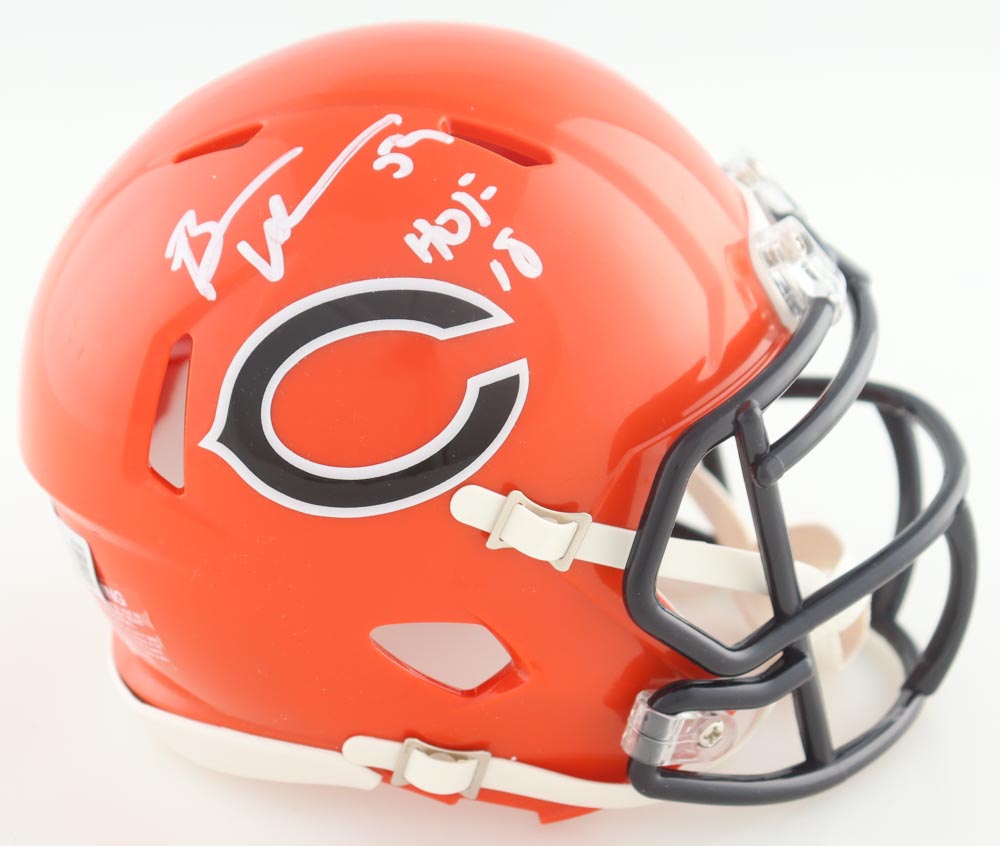 Brian Urlacher Signed Bears Speed Mini Helmet Inscribed "HOF 18" (Beckett) at PristineAuction.com Brian Urlacher Signed Bears Speed Mini Helmet Inscribed "HOF 18" (Beckett) at PristineAuction.com