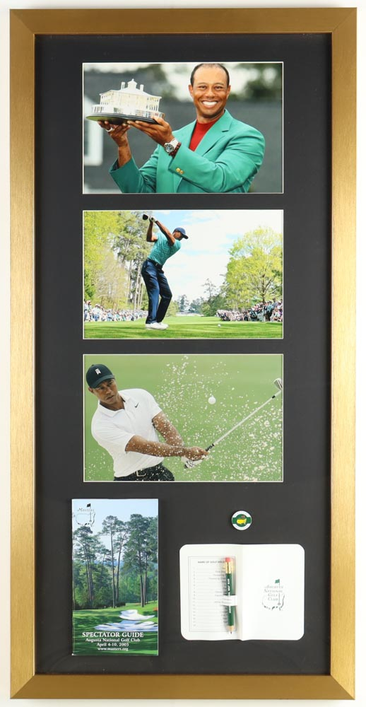 Tiger Woods Custom Framed Photo Display with 2005 Original Masters
