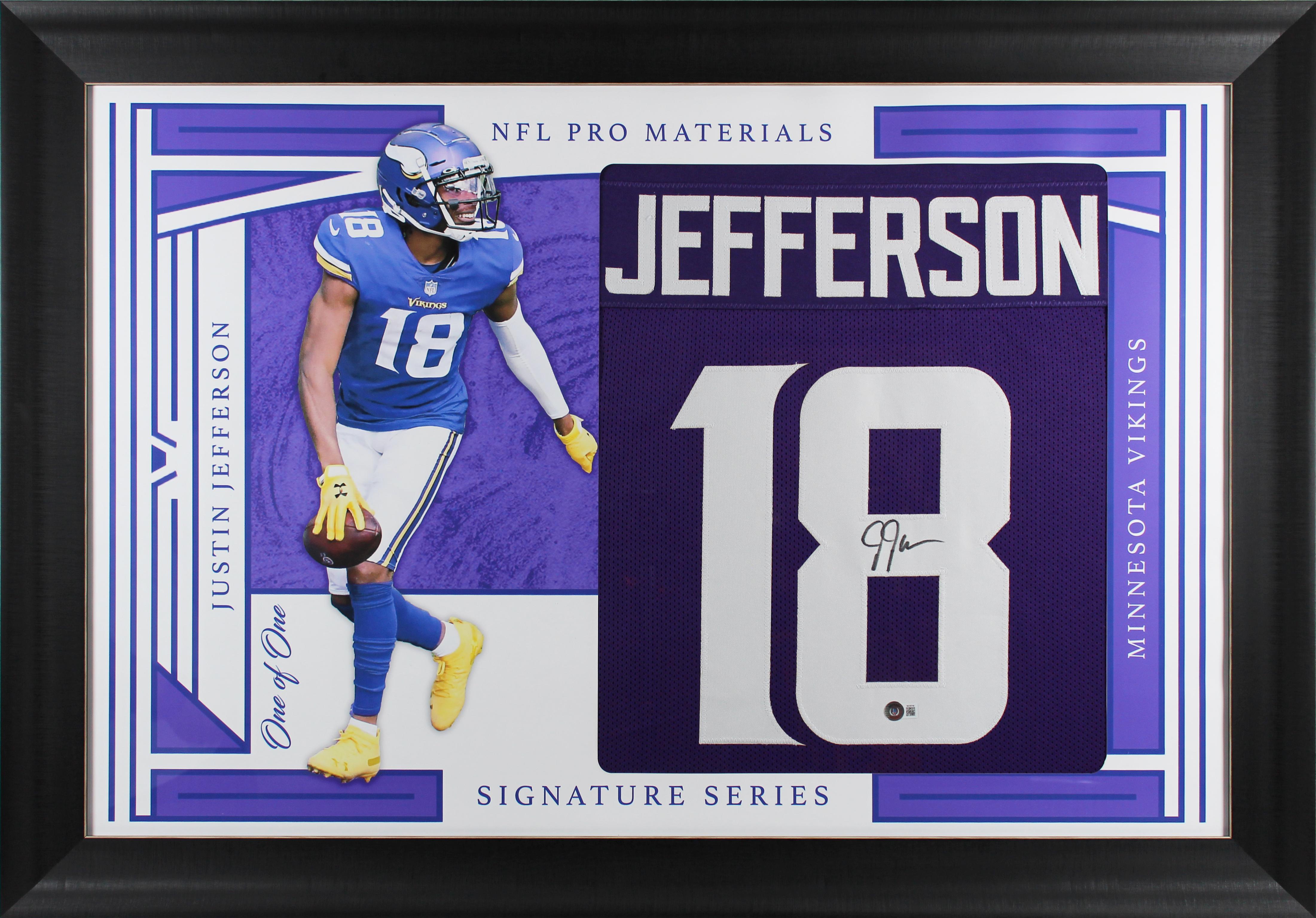 Justin Jefferson Signed Custom Framed Jersey Display (Beckett) at PristineAuction.com Justin Jefferson Signed Custom Framed Jersey Display (Beckett) at PristineAuction.com