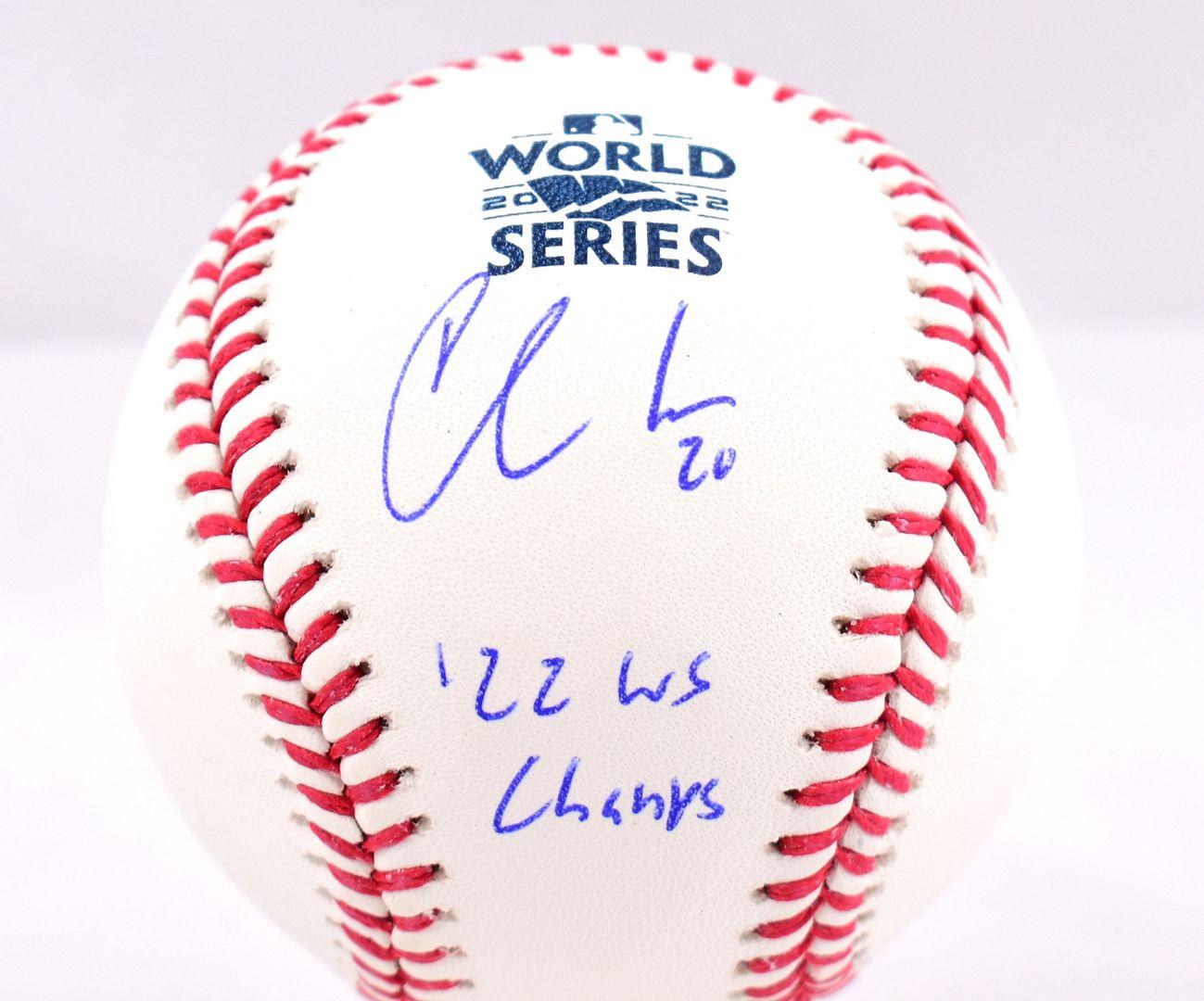 Chas McCormick Signed 2022 World Series Baseball Inscribed "'22 WS Champs" (JSA) at PristineAuction.com Chas McCormick Signed 2022 World Series Baseball Inscribed "'22 WS Champs" (JSA) at PristineAuction.com