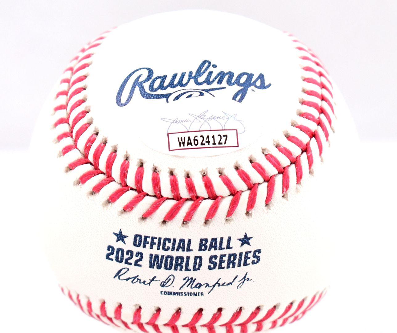 Chas McCormick Signed 2022 World Series Baseball Inscribed "'22 WS Champs" (JSA) at PristineAuction.com Chas McCormick Signed 2022 World Series Baseball Inscribed "'22 WS Champs" (JSA) at PristineAuction.com