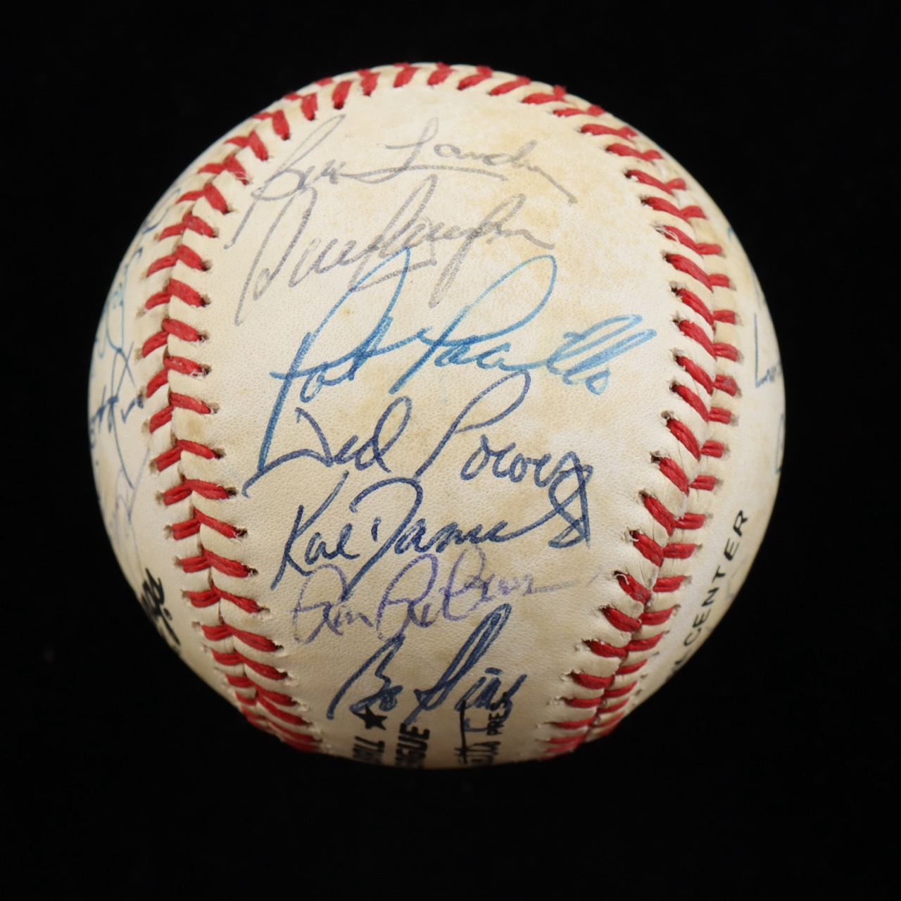 1987 Reds ONL Baseball Signed by (29) with Tony Perez, Pete Rose, Eric Davis, Terry McGriff with Display Case (Beckett) at PristineAuction.com 1987 Reds ONL Baseball Signed by (29) with Tony Perez, Pete Rose, Eric Davis, Terry McGriff with Display Case (Beckett) at PristineAuction.com