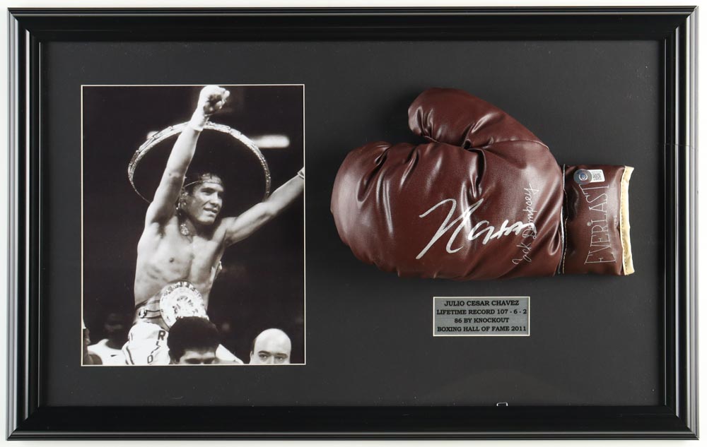 Julio Cesar Chavez Signed Custom Framed Boxing Glove Display (Beckett) at PristineAuction.com Julio Cesar Chavez Signed Custom Framed Boxing Glove Display (Beckett) at PristineAuction.com