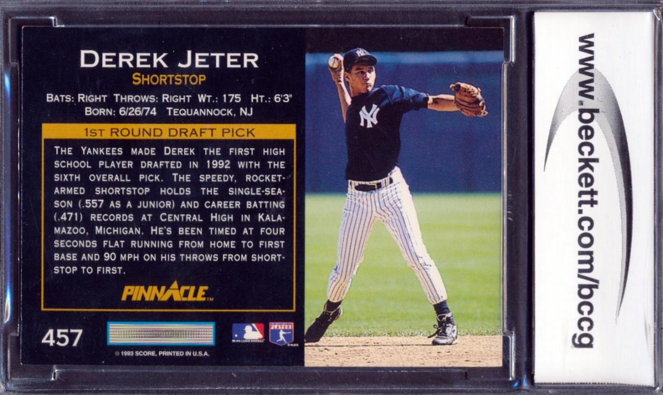 Derek Jeter 1993 Pinnacle #457 RC (BCCG 10) at PristineAuction.com Derek Jeter 1993 Pinnacle #457 RC (BCCG 10) at PristineAuction.com