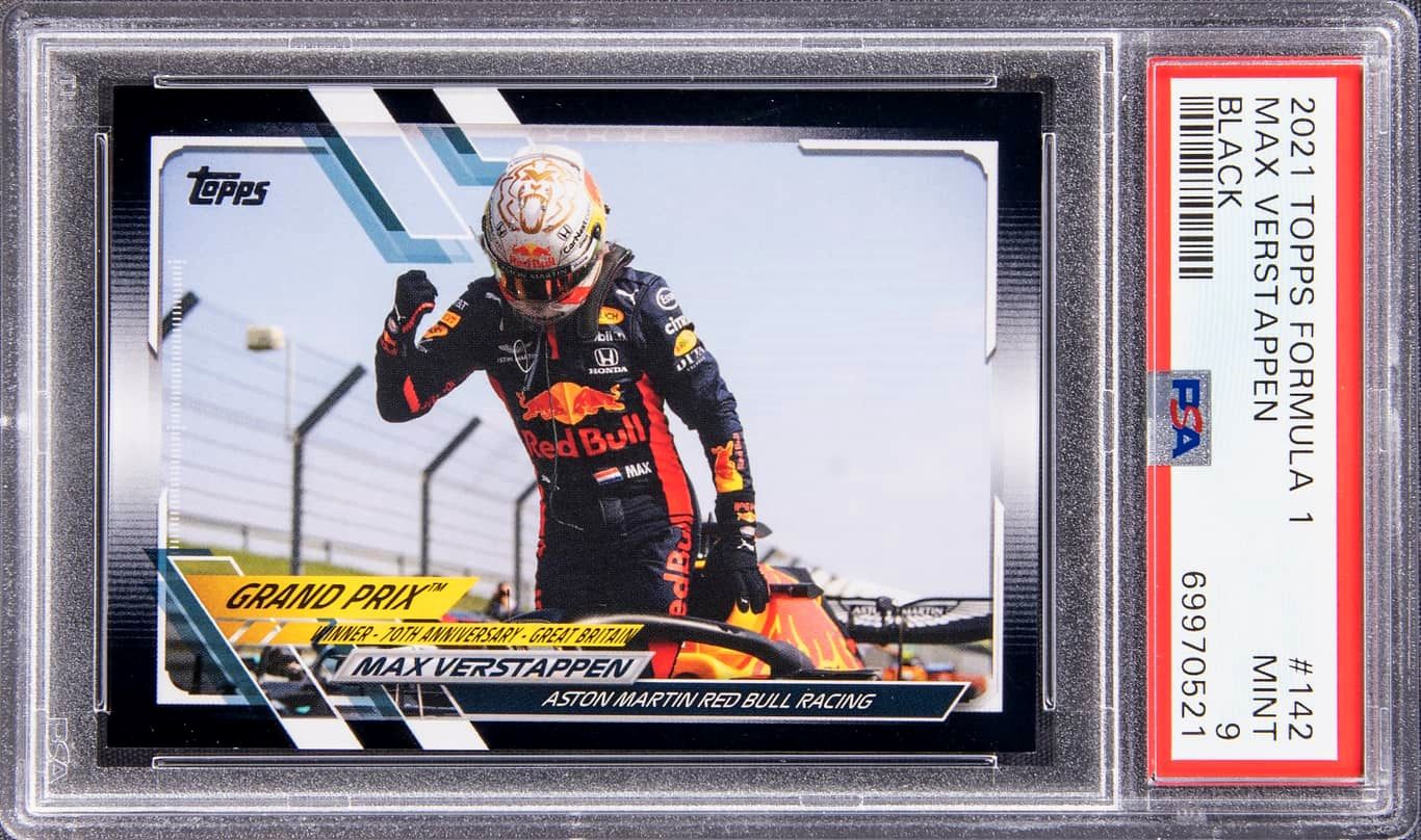 Max Verstappen 2021 Topps Formula 1 Black Foil #142 Grand Prix Winner #8/10 (PSA 9) at PristineAuction.com Max Verstappen 2021 Topps Formula 1 Black Foil #142 Grand Prix Winner #8/10 (PSA 9) at PristineAuction.com