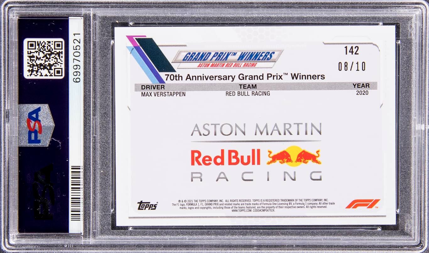 Max Verstappen 2021 Topps Formula 1 Black Foil #142 Grand Prix Winner #8/10 (PSA 9) at PristineAuction.com Max Verstappen 2021 Topps Formula 1 Black Foil #142 Grand Prix Winner #8/10 (PSA 9) at PristineAuction.com