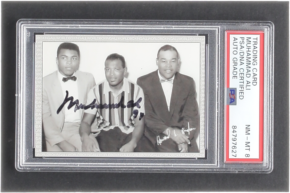 Muhammed Ali Signed Muhammed Ali / Sugar Ray Robinson / Joe Louis CL 1991 All World #101 (PSA | Autograph Graded PSA 8) at PristineAuction.com Muhammed Ali Signed Muhammed Ali / Sugar Ray Robinson / Joe Louis CL 1991 All World #101 (PSA | Autograph Graded PSA 8) at PristineAuction.com