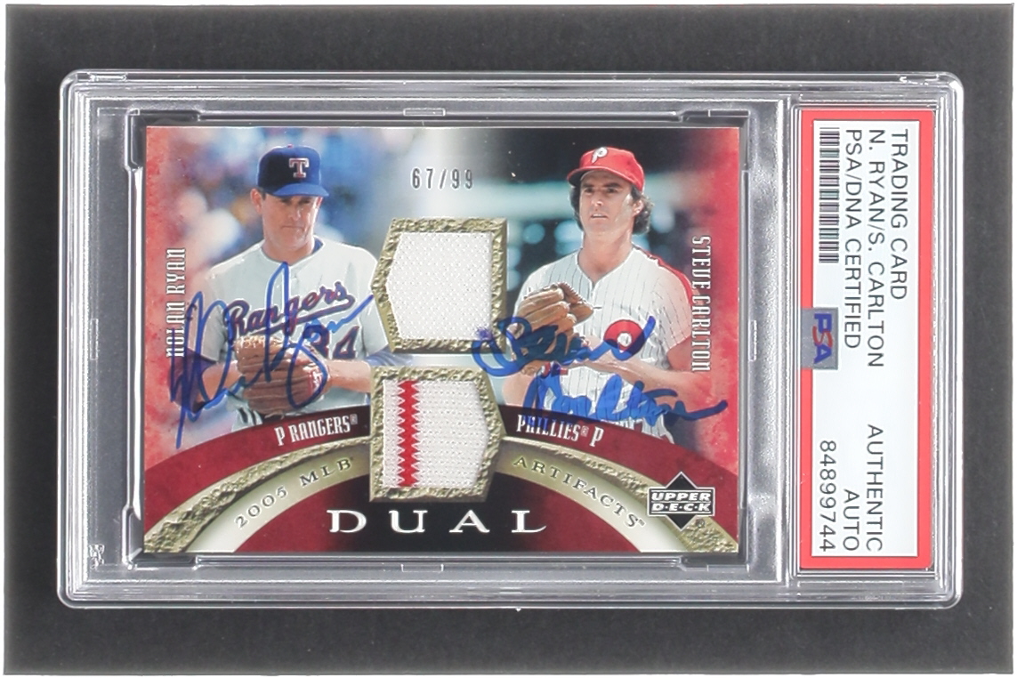 Nolan Ryan & Steve Carlton Signed 2005 Artifacts Dual Artifacts #RC #67/99 (PSA) at PristineAuction.com Nolan Ryan & Steve Carlton Signed 2005 Artifacts Dual Artifacts #RC #67/99 (PSA) at PristineAuction.com