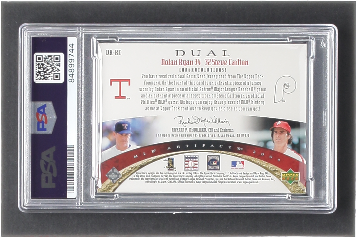 Nolan Ryan & Steve Carlton Signed 2005 Artifacts Dual Artifacts #RC #67/99 (PSA) at PristineAuction.com Nolan Ryan & Steve Carlton Signed 2005 Artifacts Dual Artifacts #RC #67/99 (PSA) at PristineAuction.com