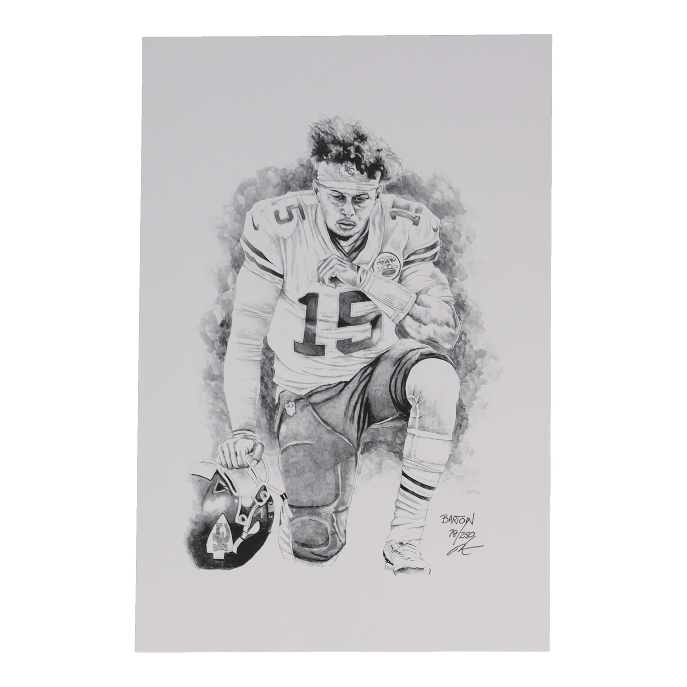 Patrick Mahomes - Chiefs - Brian Barton Signed LE 12x18 Lithograph #/250 (PA) at PristineAuction.com Patrick Mahomes - Chiefs - Brian Barton Signed LE 12x18 Lithograph #/250 (PA) at PristineAuction.com
