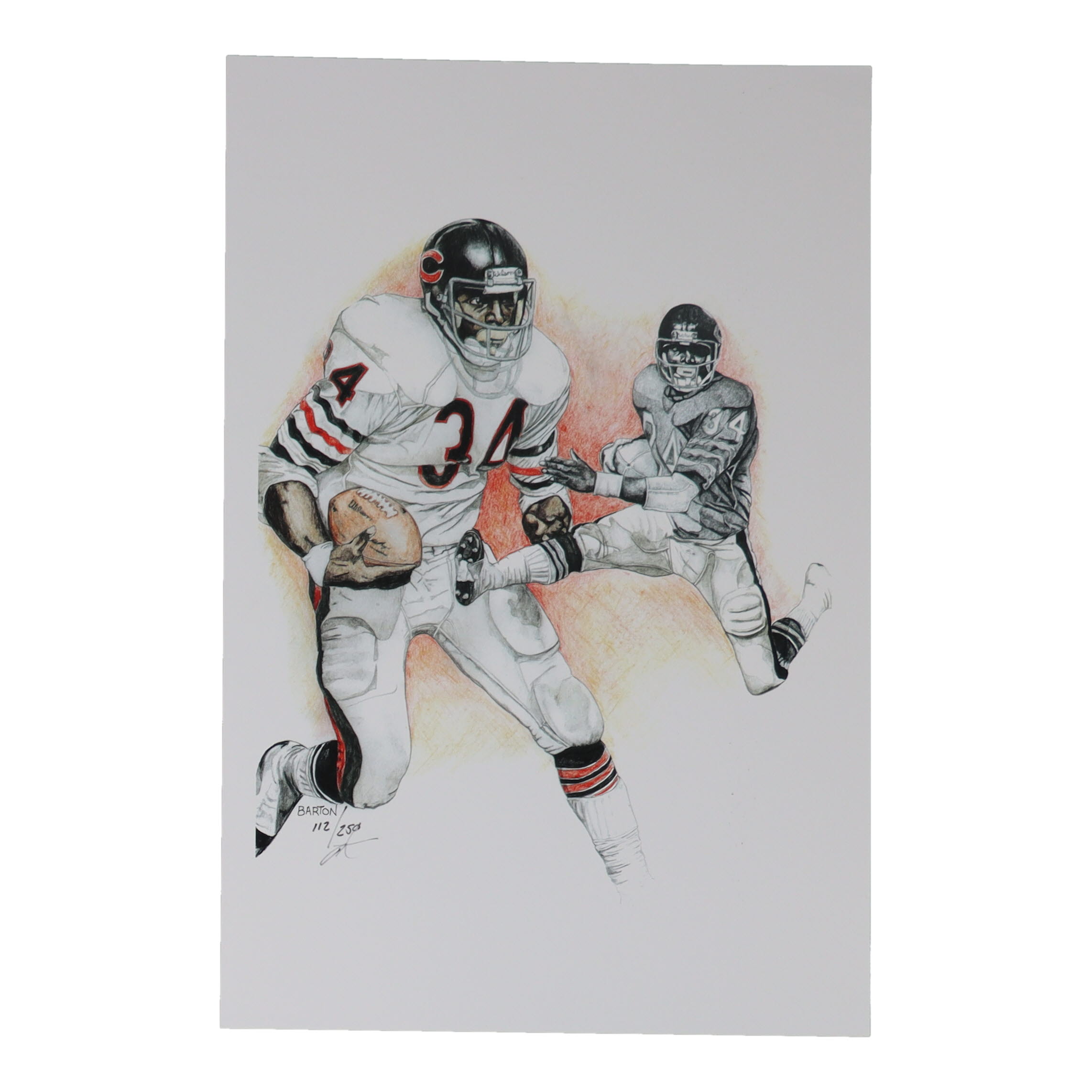 Walter Payton - Bears - Brian Barton Signed LE 12x18 Lithograph #/250 (PA) at PristineAuction.com Walter Payton - Bears - Brian Barton Signed LE 12x18 Lithograph #/250 (PA) at PristineAuction.com
