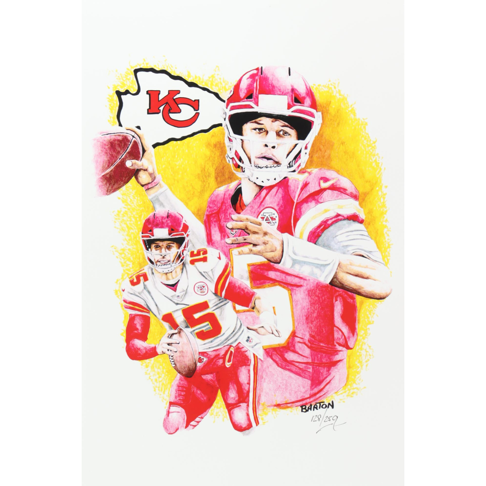 "Patrick Mahomes" Chiefs LE 12x18 Lithograph By Brian Barton #/250 (PA) at PristineAuction.com