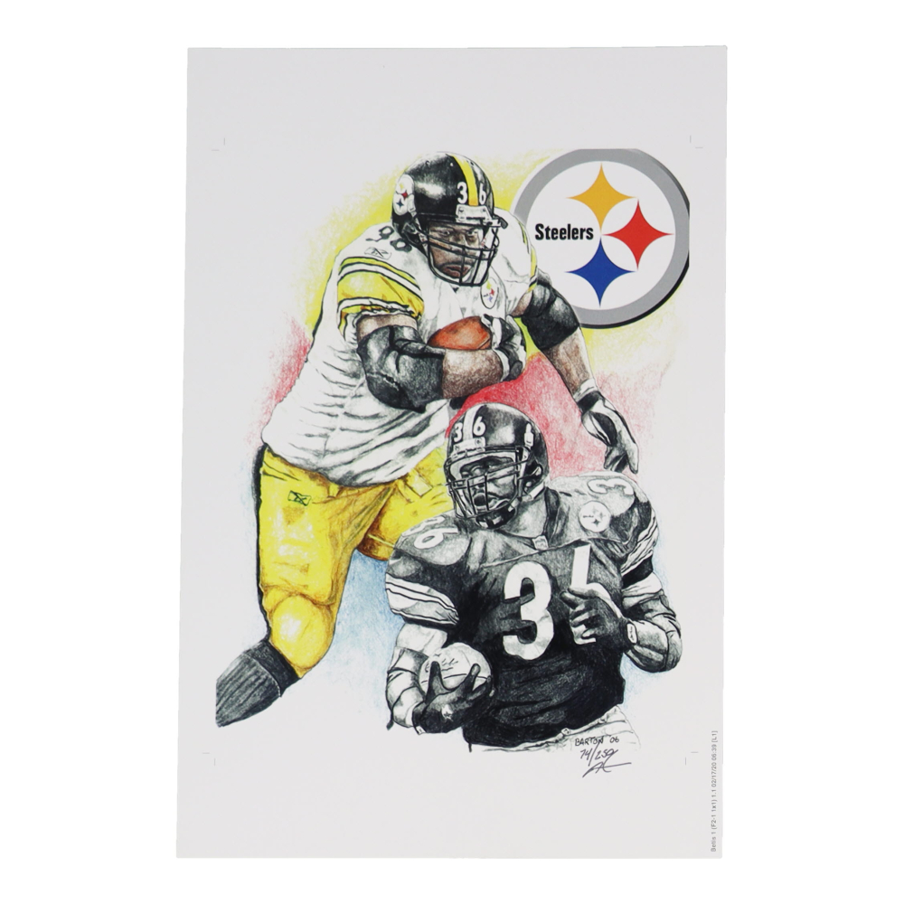 Jerome Bettis Steelers Brian Barton Signed LE 12x18 Lithograph