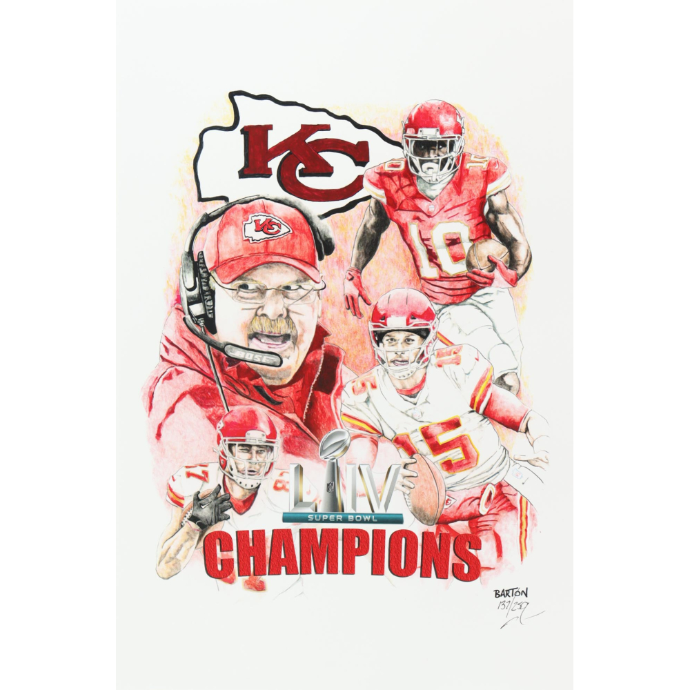 "Super Bowl LIV Champions" Chiefs LE 12x18 Lithograph By Brian Barton #/250 (PA) at PristineAuction.com