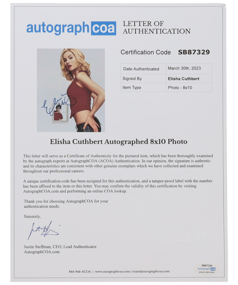 Elisha Cuthbert Signed "The Girl Next Door" 8x10 Photo (AutographCOA