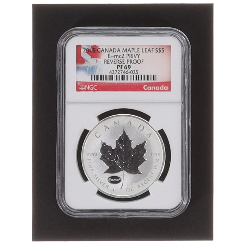 2015 Canada Maple Leaf S $5 E=mc2 Privy Release Proof Silver Coin (NGC  PF69) | Pristine Auction