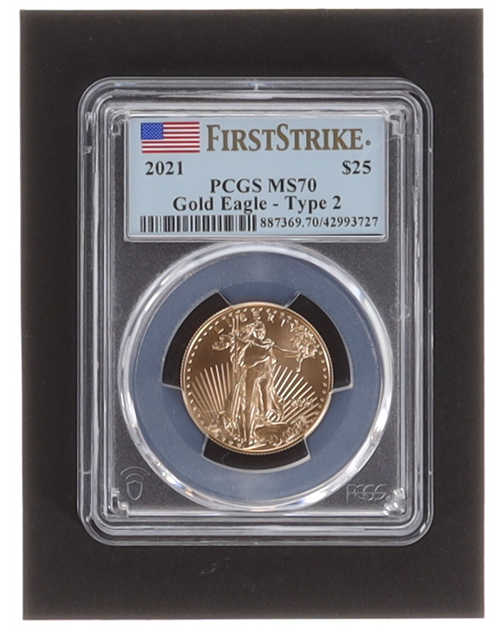 2021 American Eagle 1 oz .999 Fine Gold $25 Dollar Coin, Type 2 (PCGS MS70) at PristineAuction.com 2021 American Eagle 1 oz .999 Fine Gold $25 Dollar Coin, Type 2 (PCGS MS70) at PristineAuction.com