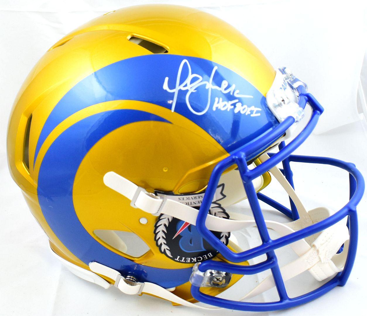 Marshall Faulk Signed Rams Full-Size Authentic On-Field Flash Alternate Speed Helmet inscribed "HOF 20XI" (Beckett) at PristineAuction.com Marshall Faulk Signed Rams Full-Size Authentic On-Field Flash Alternate Speed Helmet inscribed "HOF 20XI" (Beckett) at PristineAuction.com