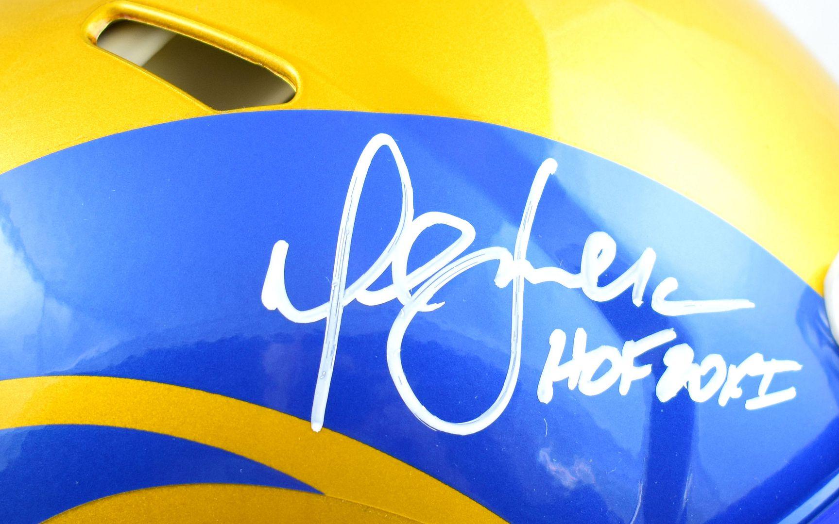 Marshall Faulk Signed Rams Full-Size Authentic On-Field Flash Alternate Speed Helmet inscribed "HOF 20XI" (Beckett) at PristineAuction.com Marshall Faulk Signed Rams Full-Size Authentic On-Field Flash Alternate Speed Helmet inscribed "HOF 20XI" (Beckett) at PristineAuction.com