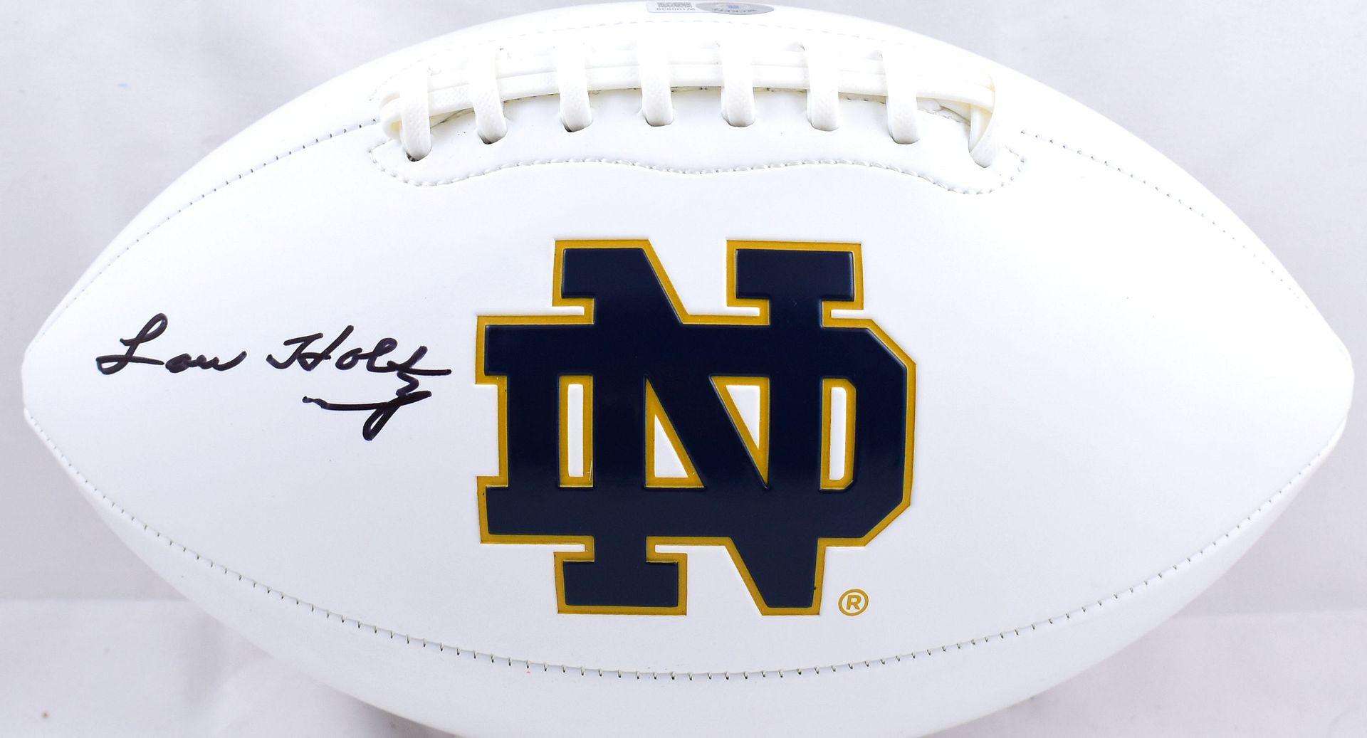 Lou Holtz Signed Notre Dame Fighting Irish Logo Football (Beckett) at PristineAuction.com Lou Holtz Signed Notre Dame Fighting Irish Logo Football (Beckett) at PristineAuction.com