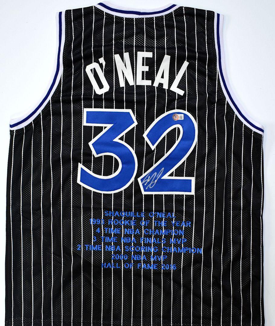 Shaquille O'Neal Signed Career Highlight Stat Jersey (Beckett) at PristineAuction.com Shaquille O'Neal Signed Career Highlight Stat Jersey (Beckett) at PristineAuction.com