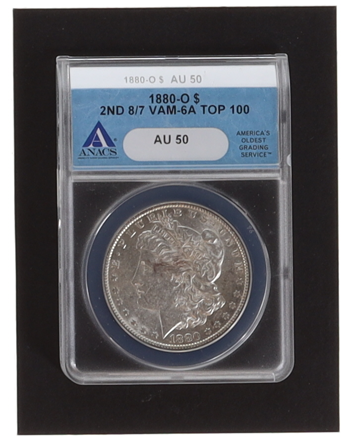 1880-O Morgan Silver Dollar Top 100 VAM-6A 2nd 8/7 (ANACS AU50) at PristineAuction.com 1880-O Morgan Silver Dollar Top 100 VAM-6A 2nd 8/7 (ANACS AU50) at PristineAuction.com