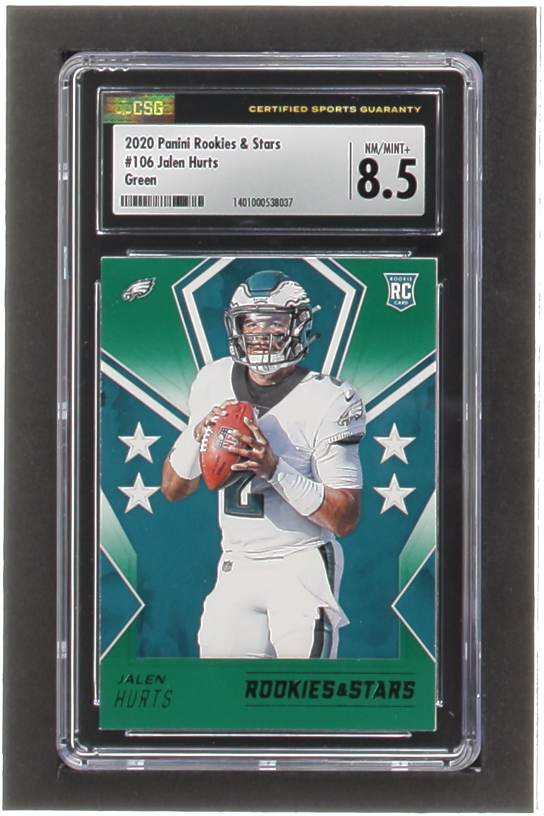 Jalen Hurts 2020 Rookies and Stars Green #106 RC (CSG 8.5) at PristineAuction.com Jalen Hurts 2020 Rookies and Stars Green #106 RC (CSG 8.5) at PristineAuction.com