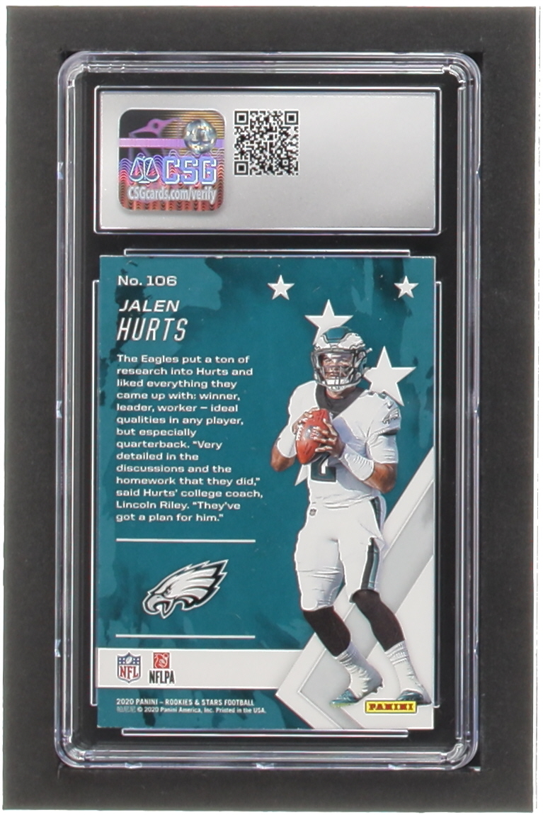 Jalen Hurts 2020 Rookies and Stars Green #106 RC (CSG 8.5) at PristineAuction.com Jalen Hurts 2020 Rookies and Stars Green #106 RC (CSG 8.5) at PristineAuction.com