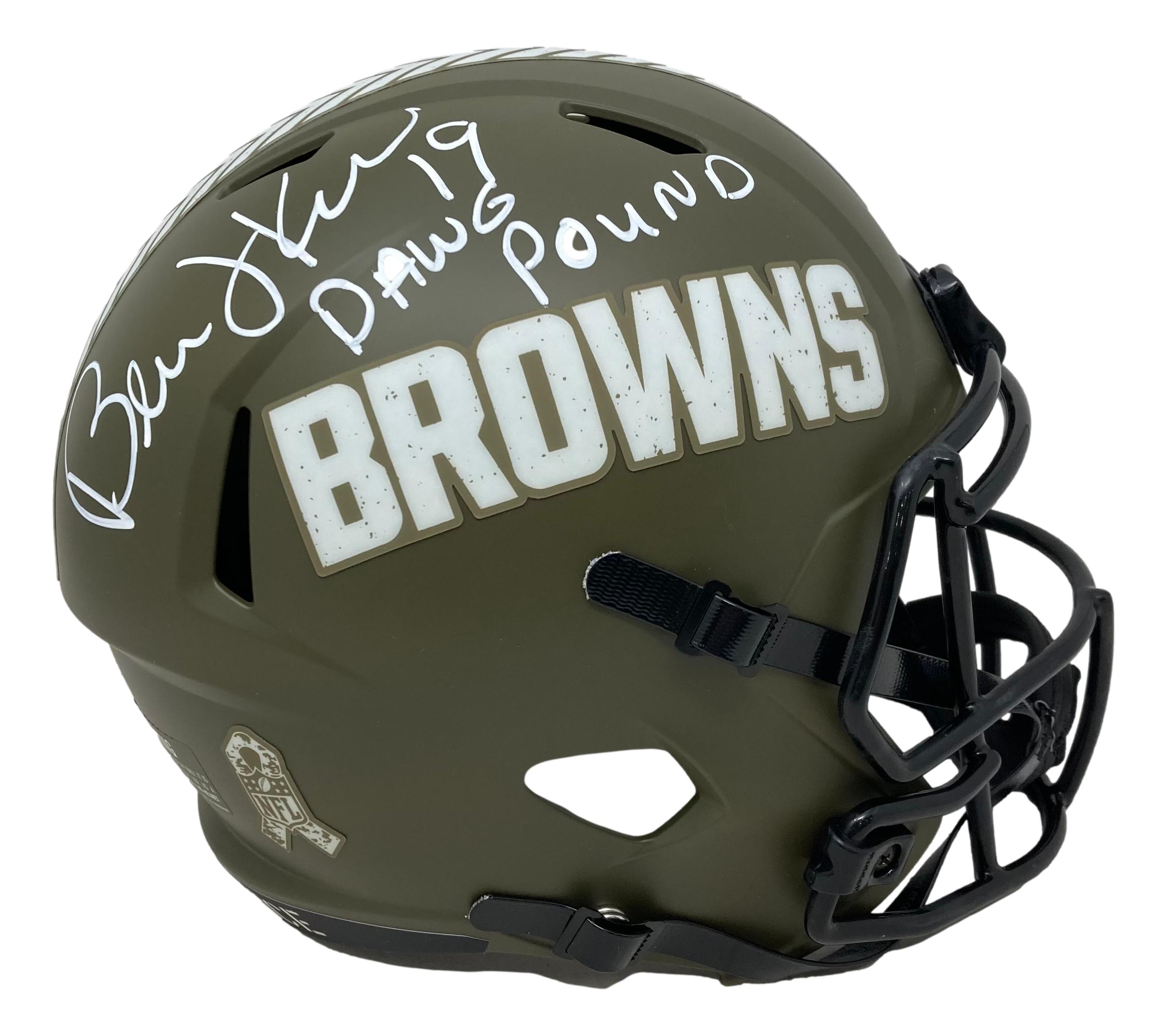 Bernie Kosar Signed Browns Full-Size Salute to Service Speed Helmet Inscribed "Dawg Pound" (Beckett) at PristineAuction.com Bernie Kosar Signed Browns Full-Size Salute to Service Speed Helmet Inscribed "Dawg Pound" (Beckett) at PristineAuction.com