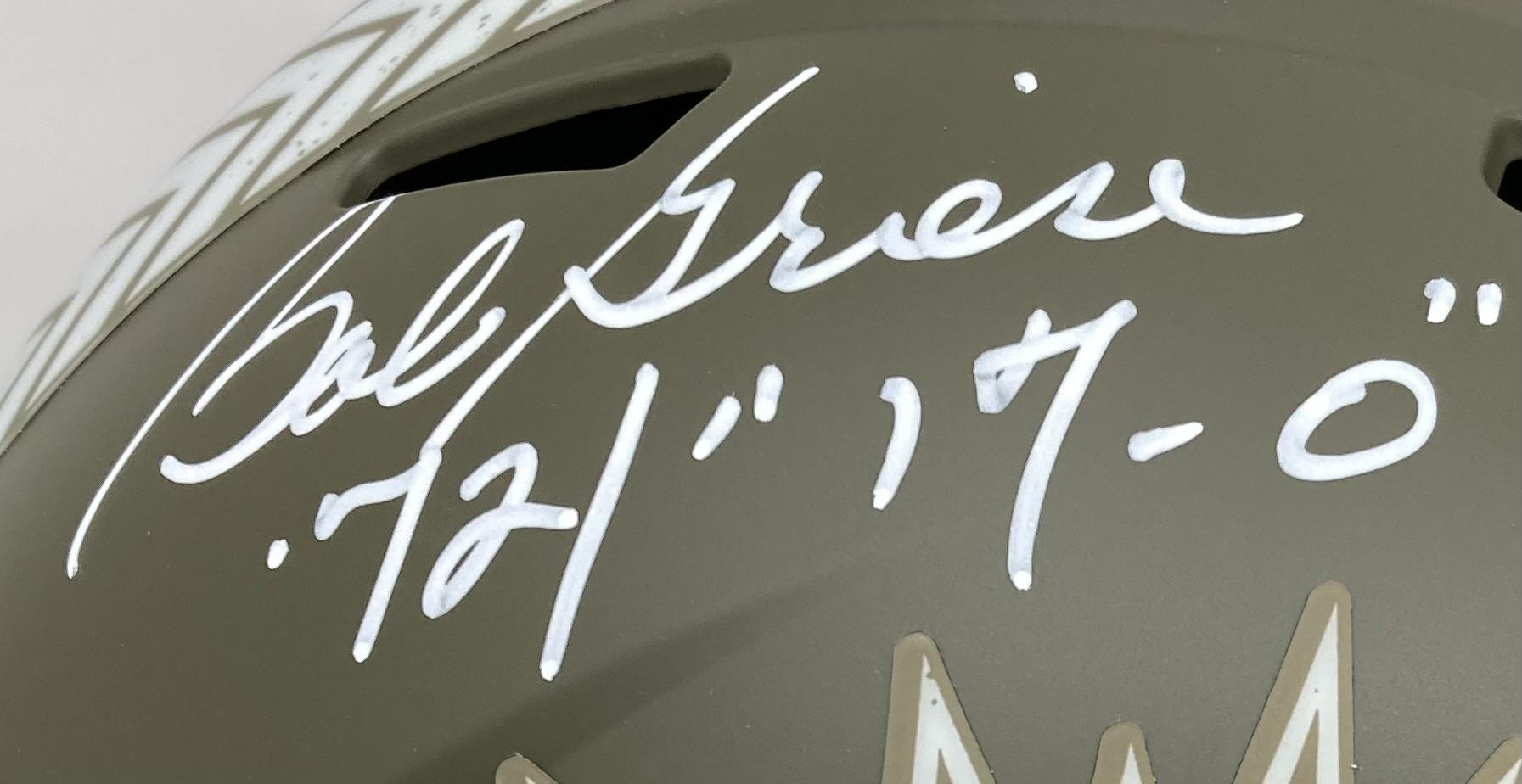 Bob Griese Signed Dolphins Salute to Service Full-Size Speed Helmet Inscribed "'72 / 17-0" (Beckett) at PristineAuction.com Bob Griese Signed Dolphins Salute to Service Full-Size Speed Helmet Inscribed "'72 / 17-0" (Beckett) at PristineAuction.com