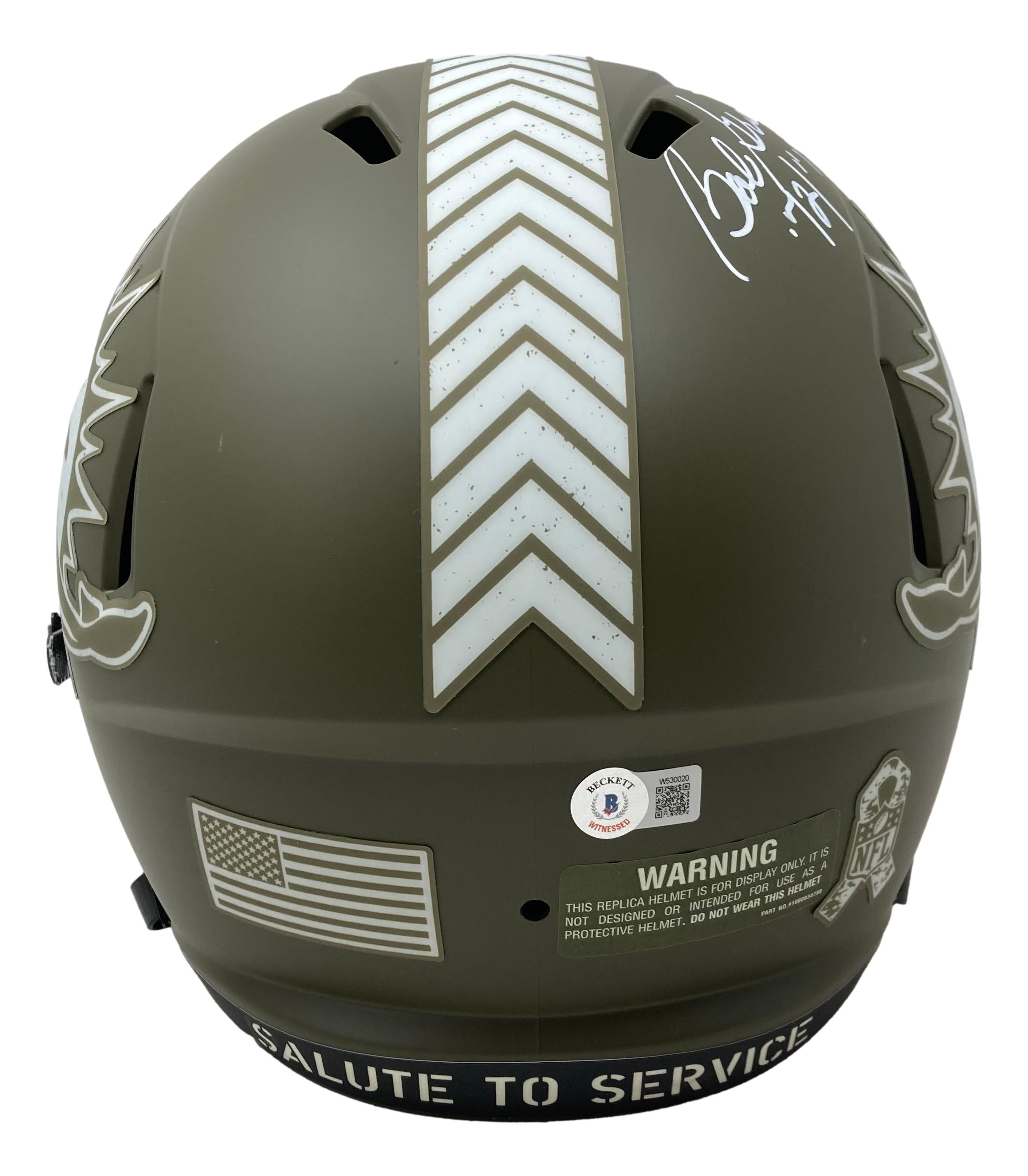 Bob Griese Signed Dolphins Salute to Service Full-Size Speed Helmet Inscribed "'72 / 17-0" (Beckett) at PristineAuction.com Bob Griese Signed Dolphins Salute to Service Full-Size Speed Helmet Inscribed "'72 / 17-0" (Beckett) at PristineAuction.com