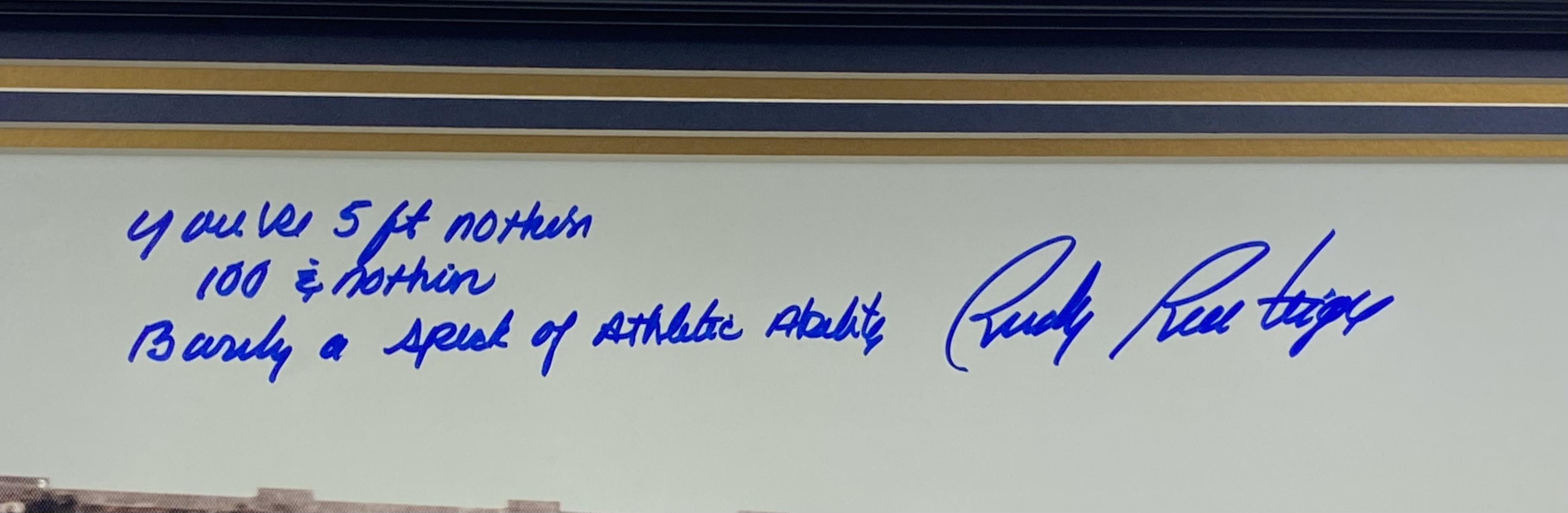 Rudy Ruettiger Signed Notre Dame Fighting Irish 22x27 Photo Inscribed "You're 5 Ft Nothin" "100 & Nothin" & "Barely a Speck of Athletic Ability" (Beckett) at PristineAuction.com Rudy Ruettiger Signed Notre Dame Fighting Irish 22x27 Photo Inscribed "You're 5 Ft Nothin" "100 & Nothin" & "Barely a Speck of Athletic Ability" (Beckett) at PristineAuction.com