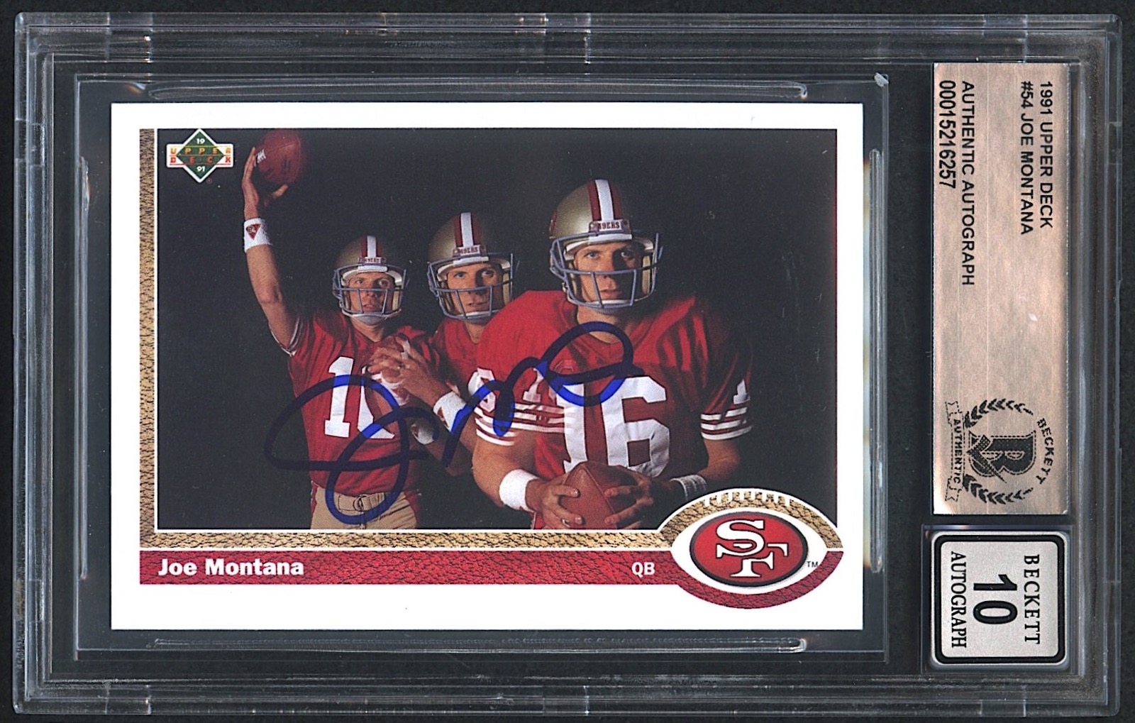 Joe Montana Signed 1991 Upper Deck #54 (Beckett Encapsulated | Autograph Graded 10) at PristineAuction.com Joe Montana Signed 1991 Upper Deck #54 (Beckett Encapsulated | Autograph Graded 10) at PristineAuction.com
