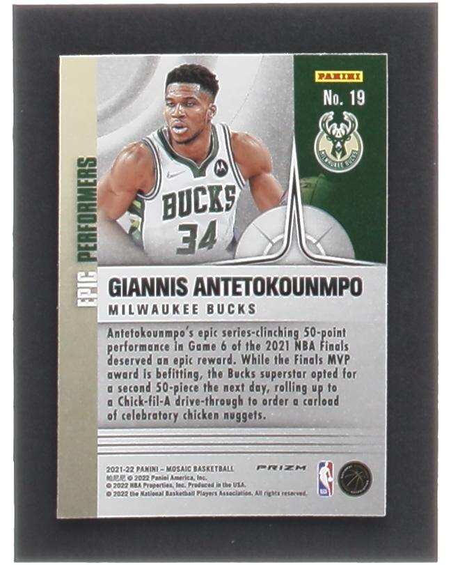 Giannis Antetokounmpo 2021-22 Panini Mosaic Epic Performers Mosaic #19 at PristineAuction.com Giannis Antetokounmpo 2021-22 Panini Mosaic Epic Performers Mosaic #19 at PristineAuction.com