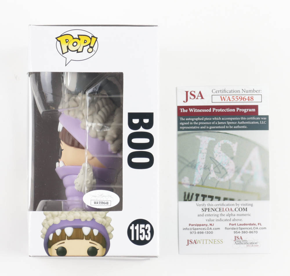 Mary Gibbs Signed "Monsters Inc." #1153 Boo Funko Pop! Vinyl Figure Inscribed "Boo" (JSA) at PristineAuction.com Mary Gibbs Signed "Monsters Inc." #1153 Boo Funko Pop! Vinyl Figure Inscribed "Boo" (JSA) at PristineAuction.com