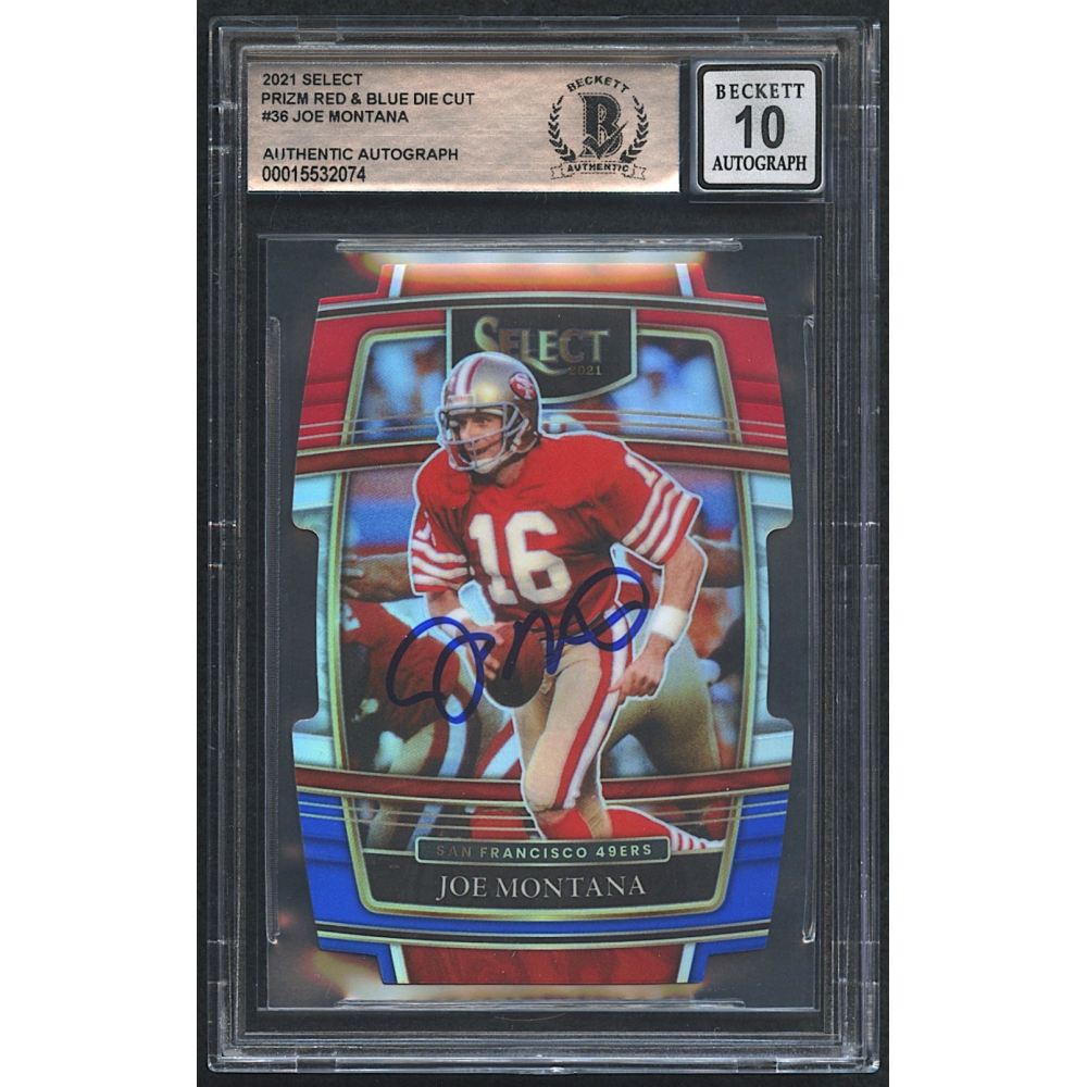 Joe Montana Signed 2021 Select #36 Prizm Red & Blue Die Cut (Beckett  Encapsulated | Autograph Graded 10) | Pristine Auction