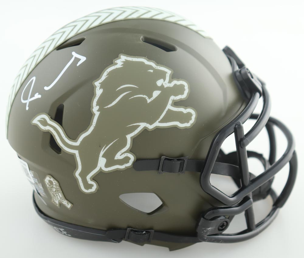 Jameson Williams Signed Lions Salute to Service Alternate Speed Mini Helmet (Beckett) at PristineAuction.com Jameson Williams Signed Lions Salute to Service Alternate Speed Mini Helmet (Beckett) at PristineAuction.com