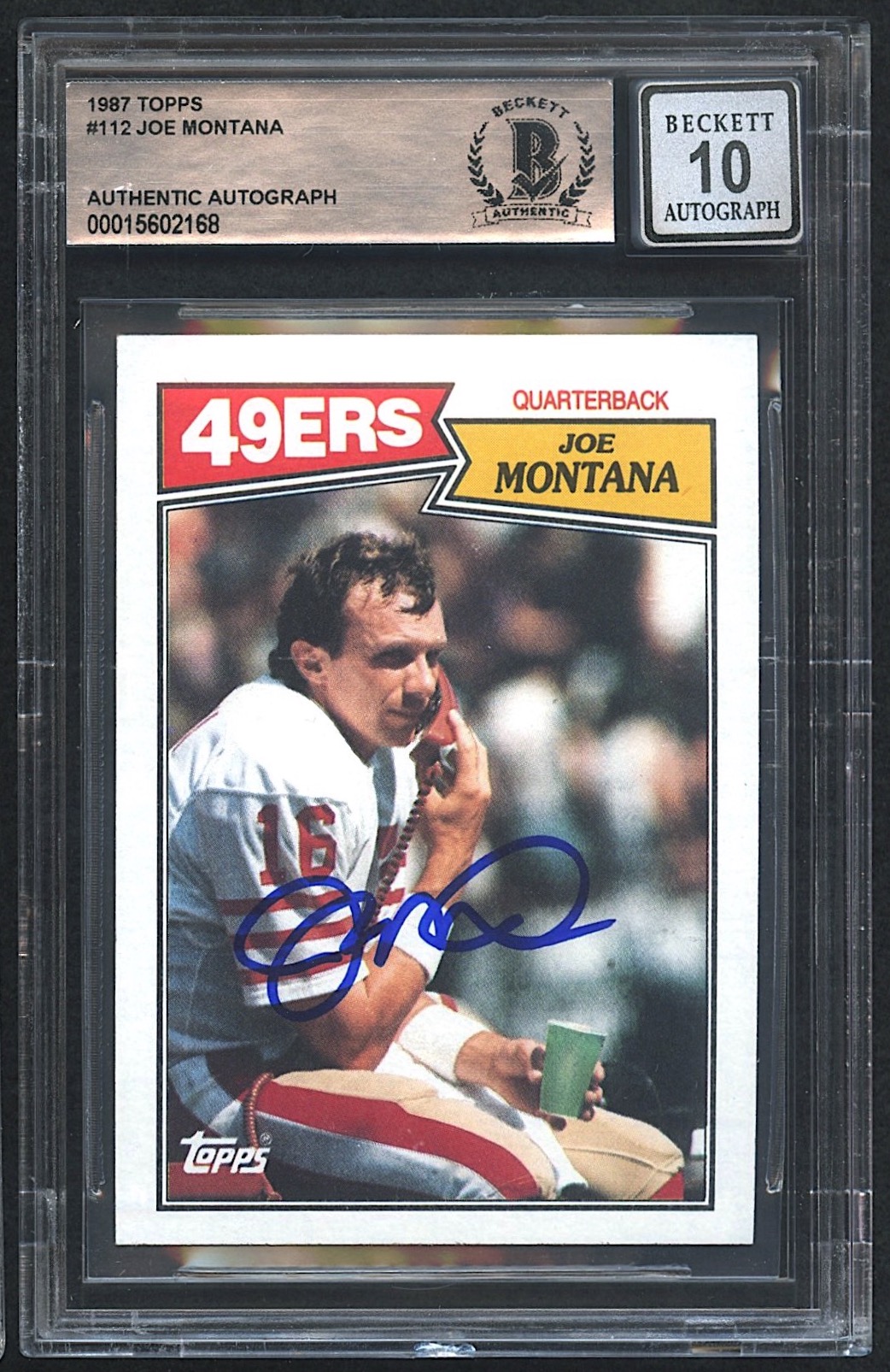 Joe Montana Signed 1987 Topps #112 (Beckett Encapsulated | Autograph Graded 10) at PristineAuction.com Joe Montana Signed 1987 Topps #112 (Beckett Encapsulated | Autograph Graded 10) at PristineAuction.com