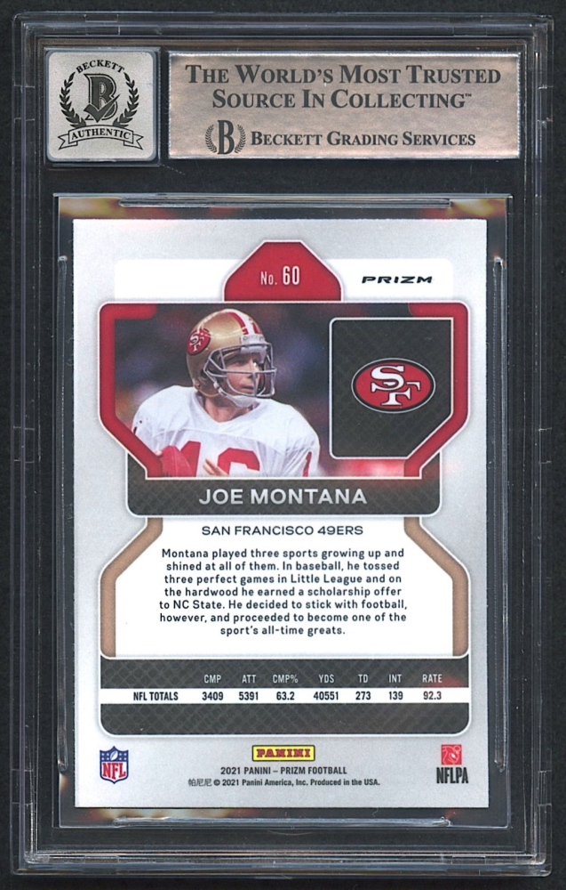 Joe Montana Signed 2021 Panini Prizm #60 Prizms Red, White & Blue
