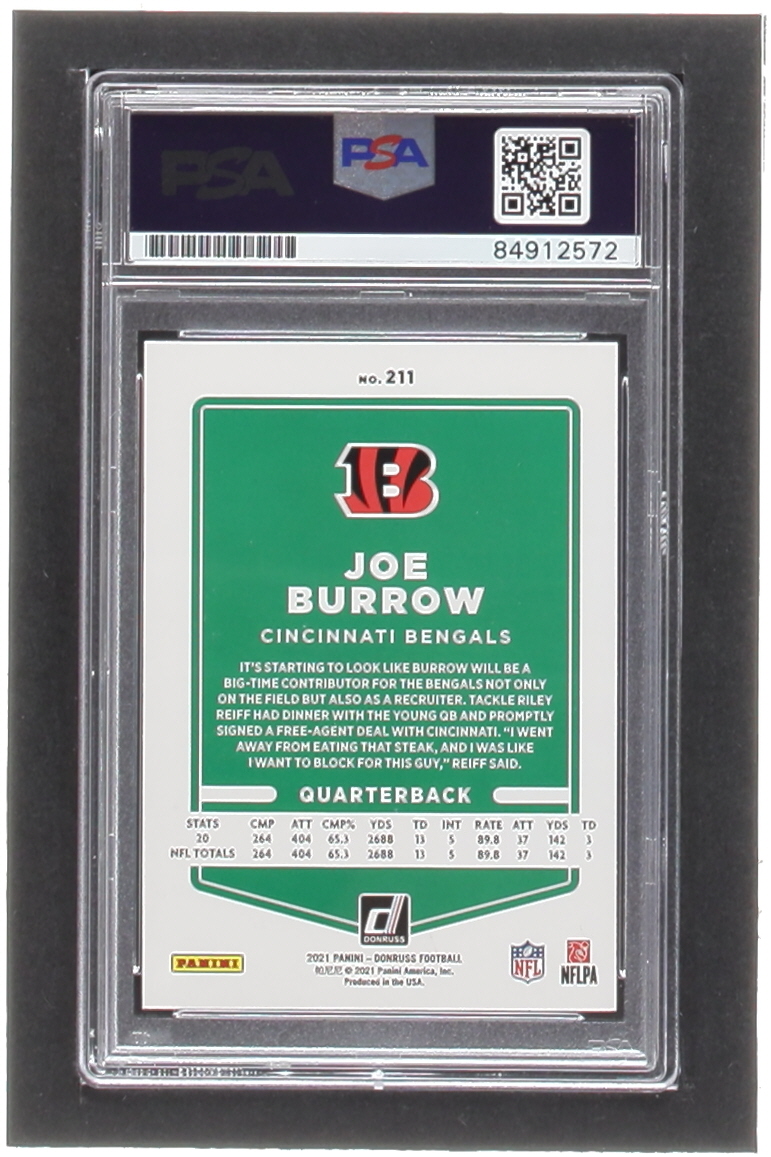 Joe Burrow Signed 2021 Donruss #211A (PSA | Autograph Graded PSA 10) at PristineAuction.com Joe Burrow Signed 2021 Donruss #211A (PSA | Autograph Graded PSA 10) at PristineAuction.com