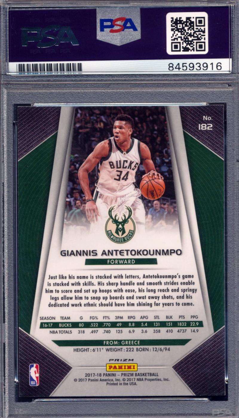 Giannis Antetokounmpo Signed 2017-18 Panini Prizm Prizms Ruby Wave #182 (PSA) at PristineAuction.com Giannis Antetokounmpo Signed 2017-18 Panini Prizm Prizms Ruby Wave #182 (PSA) at PristineAuction.com